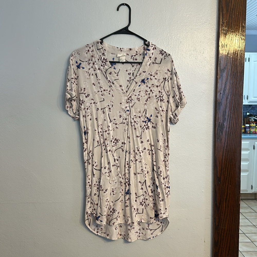 H&M Blue Bees Short Sleeve Tunic Blouse - size 2